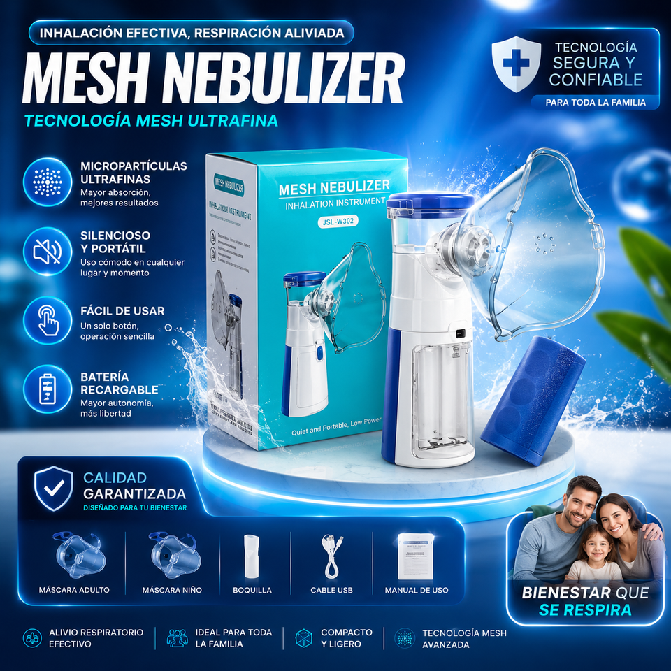 Mesh Nebulizer Pro™ | Respiración Rápida, Silenciosa y Efectiva Para Toda la Familia